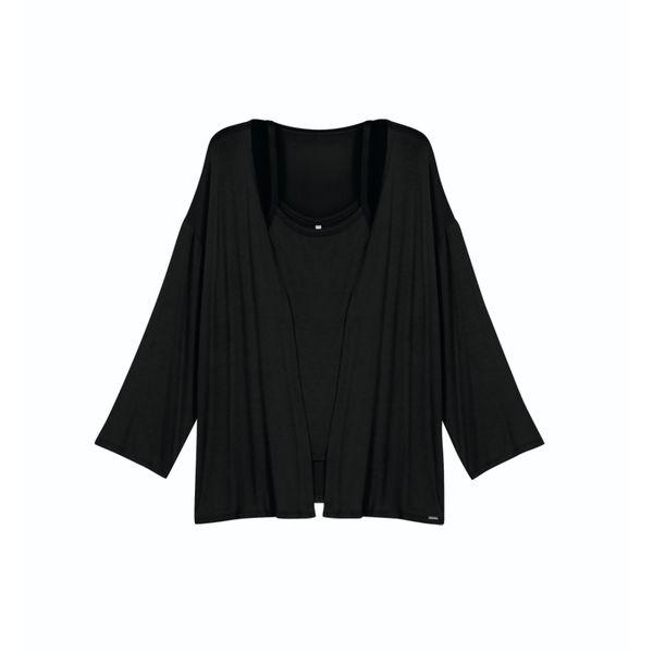 Twin Set com Cardigan Regata em Malha Tricô de Viscose Preto