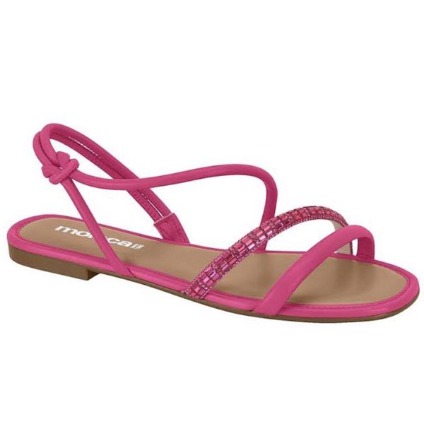 Sandalia Rasteira Moleca Tiras Calce Facil Conforto Strass Com Pedraria Pink