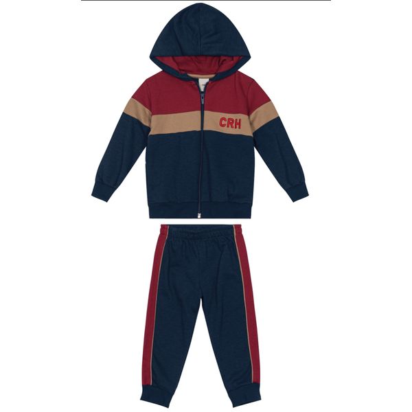 Conjunto Carinhoso Jaqueta Capuz Moletom Casaco Frio Calça Jogger Marinho Infantil 