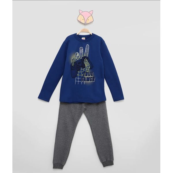 Conjunto Moletom Infantil Brandili Gamer Menino - Azul