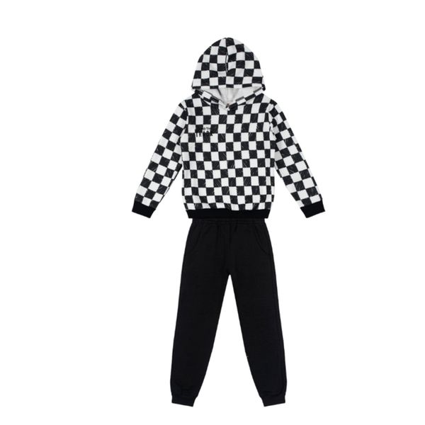 Conjunto Moletom Blusa/Calça Menino Xadrez/Preto Brandili