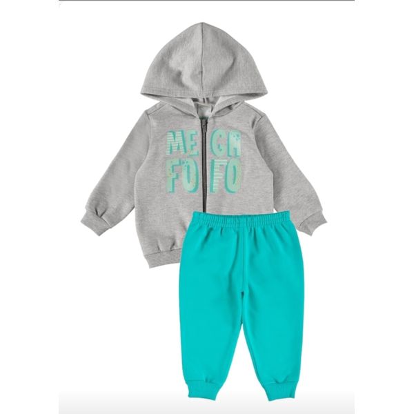 Conjunto Infantil 2pçs Manga Longa Malwee Kids Lettering Cinza/Verde