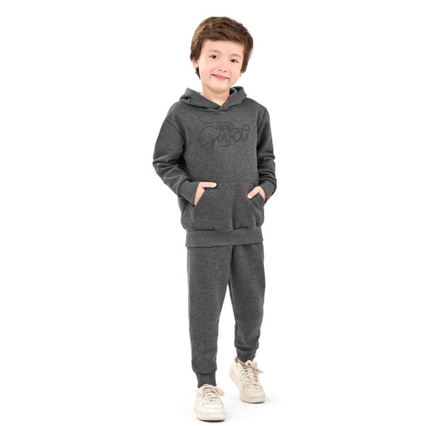 Conjunto Infantil Menino Moletom Com Capuz Elian Cinza