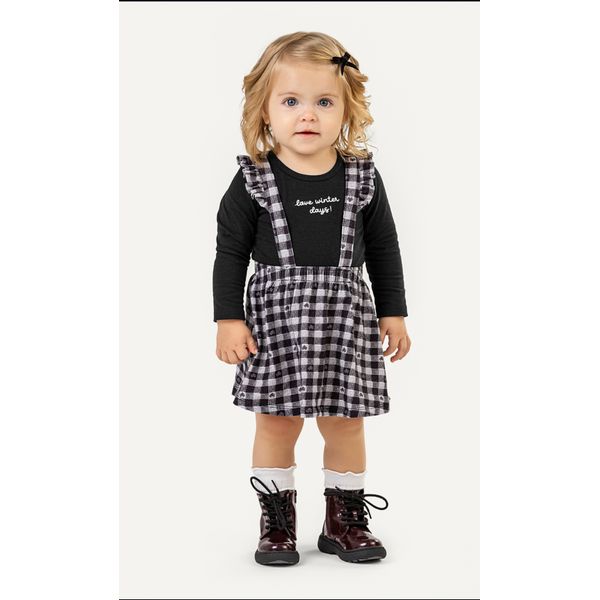 Conjunto Bebê Menina Vestido xadrez e Blusa Colorittá Preto