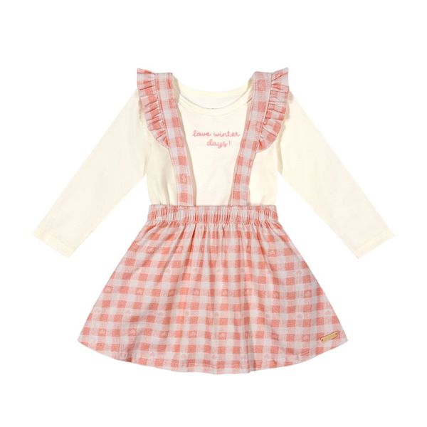 Conjunto Bebê Menina Vestido Xadrez e Blusa Colorittá Rosa