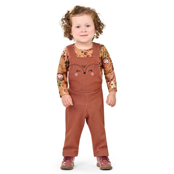 Conjunto Bebê Menina Jardineira Bordada Elian Laranja