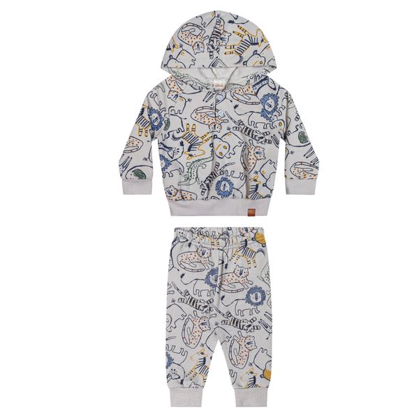 Conjunto Bebê Menino Moletom Animais Elian Cinza