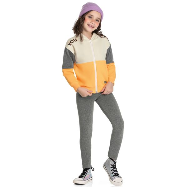 Conjunto Longo Feminino Jaqueta de Moletom com Capuz e Legging Molecotton Elian
