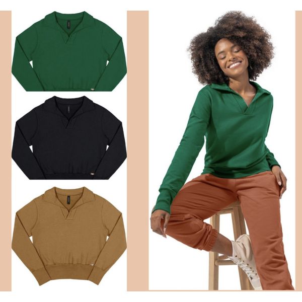 Blusa Polo Moletom Preta