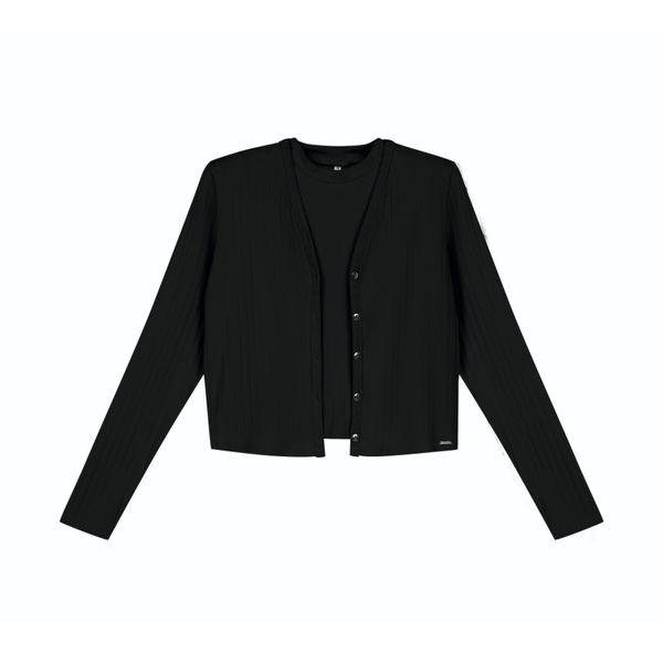 CARDIGAN COM REGATA FEMININO PRETO