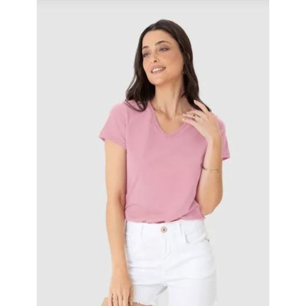 Blusa Básica Feminina Decote V Em Algodão