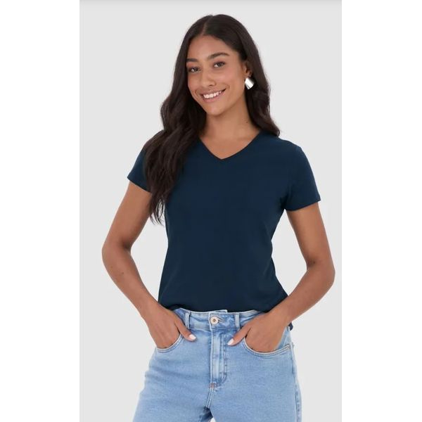 Blusa Básica Feminina Decote V Em Algodão
