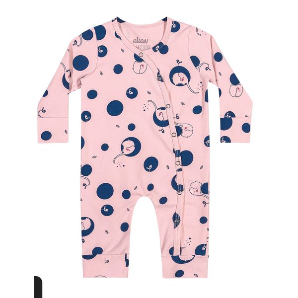 Macacão Bebê Menina Estampado Elian Rosa Claro