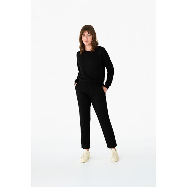 Conjunto Feminino Calça Bolso Faca Em Moletom Stretch Flanelado PRETO