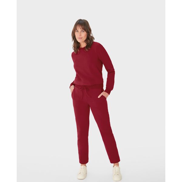 Conjunto Feminino Calça Bolso Faca Em Moletom Stretch Flanelado Bordo