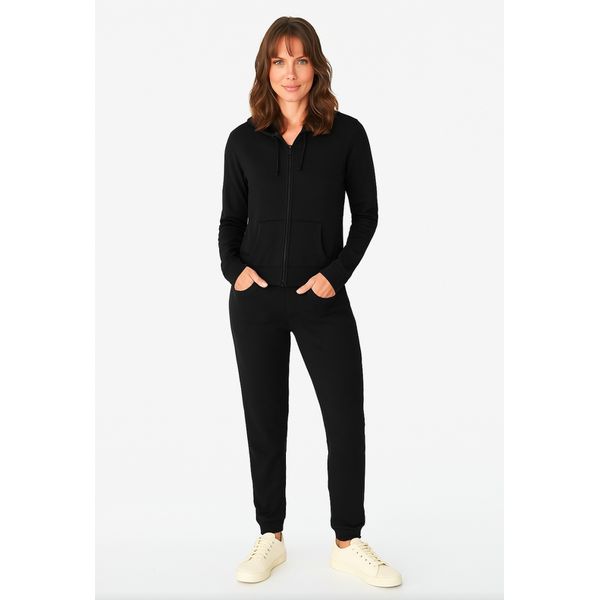 Conjunto Feminino Jaqueta Gola Alta Em Moletom Stretch Flanelado PRETO