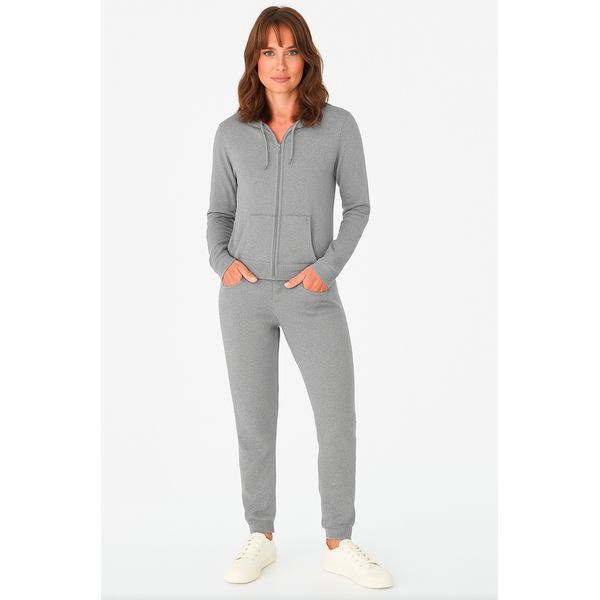 Conjunto Feminino Jaqueta Gola Alta Em Moletom Stretch Flanelado CINZA 