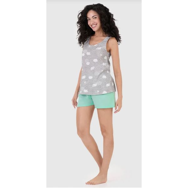 Pijama Feminino Regata Estampada Em Algodão
