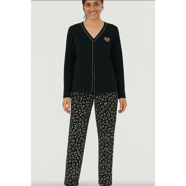 Pijama Longo Feminino Blusa Manga Longa Abertura Por Botões Em Algodão