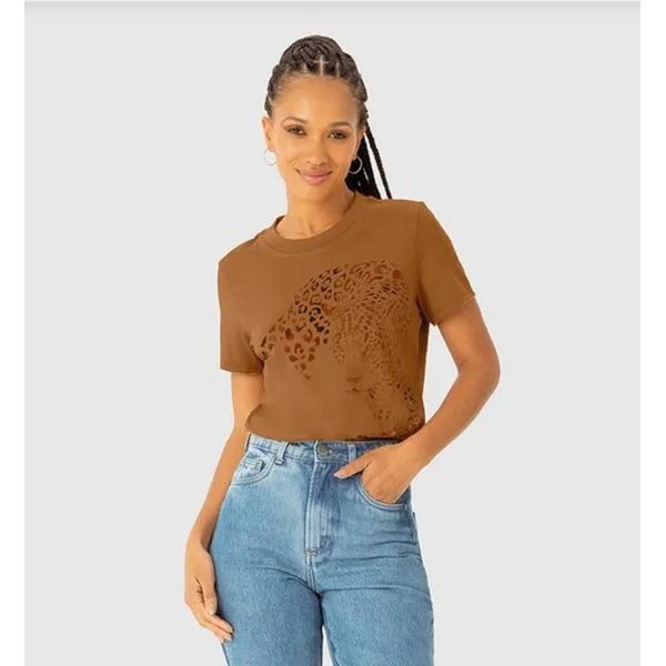 T-Shirt Feminina Slim Estampa Onça Em Algodão - ENFIM