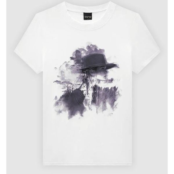 T-Shirt Feminina Slim Estampa Ilustrativa Em Algodão - ENFIM