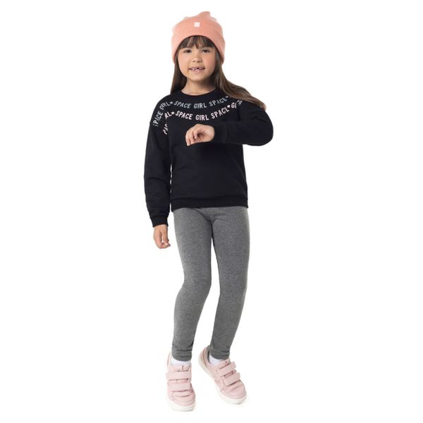 CONJUNTO INFANTIL MENINA SPACE GIRL EM MOLETOM FLANELADO MALWEE KIDS PRETO