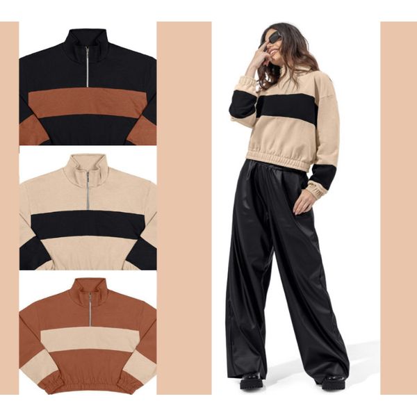 Blusa moletom com ziper Preta