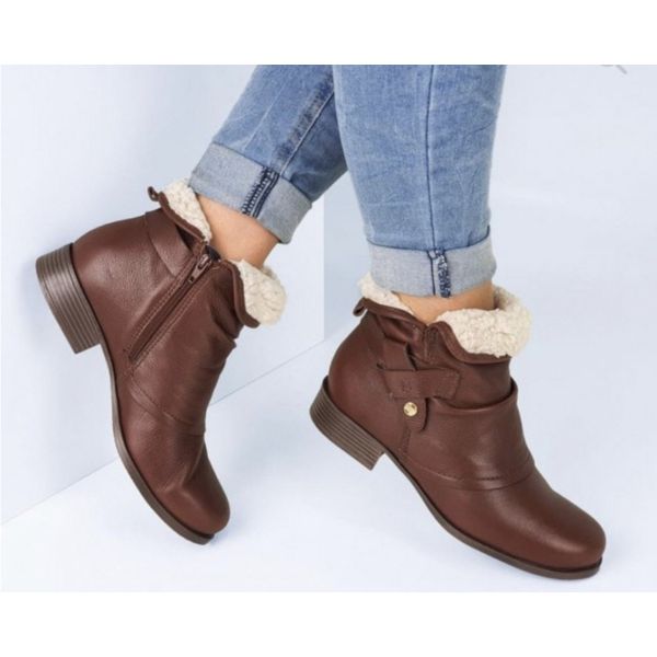 Bota Feminina Bottero 348401 Chelsea Couro Cano Curto Pelo - Preto