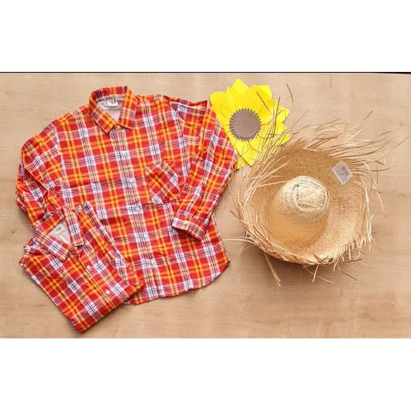 Camisa Xadrez Junino Branco Vermelho Laranja Branco