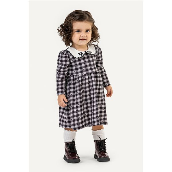 Vestido Bebê Menina Xadrez Gola Boneca Colorittá Preto