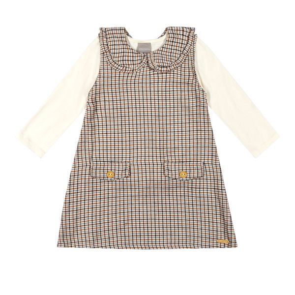 Conjunto Infantil Menina Com Vestido Pied de Poule Colorittá Bege