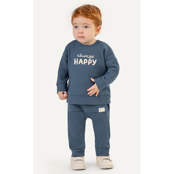 Conjunto Bebê Menino Malha Tricô Colorittá Azul
