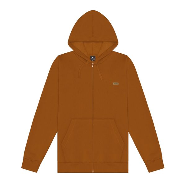 Jaqueta Com Capuz E Zíper Em Moletom Camel