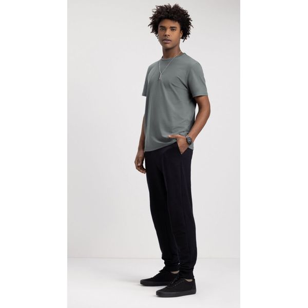 Calça Slim Em Moletom De Algodão Com Bolsos E Cadarço