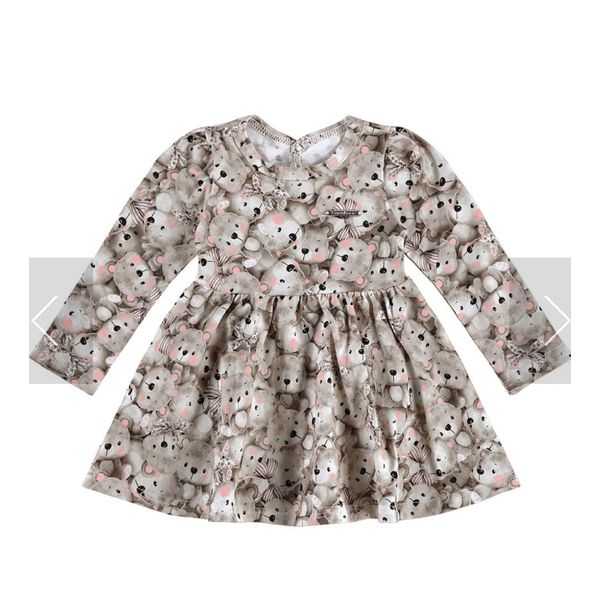 Vestido Body Menina Manga Longa Estampado Em Algodão - Carinhoso
