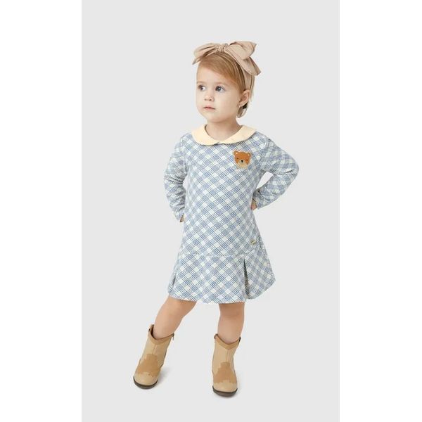Vestido Menina Com Gola E Aplique Bordado Em Algodão - Carinhoso