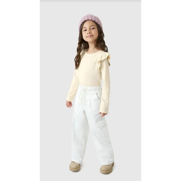 Blusa Menina Ombro Babados Em Malha Rajada Linho - Carinhoso