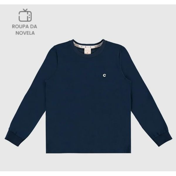 Camiseta Menino Gola Redonda Manga Longa Em Algodão - Carinhoso