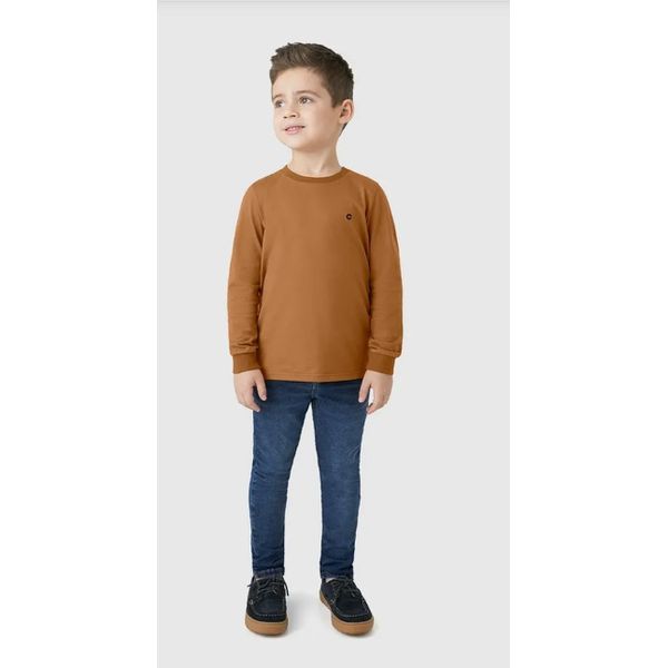 Camiseta Menino Gola Redonda Manga Longa Em Algodão - Carinhoso
