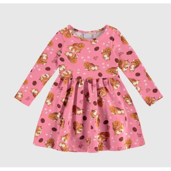 Vestido Infantil Manga Longa Estampado Em Algodão Malwee Kids