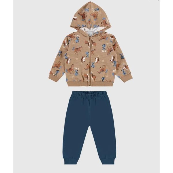 Conjunto Infantil Menino Jaqueta E Calça Em Moletom Flanelado Malwee Kids