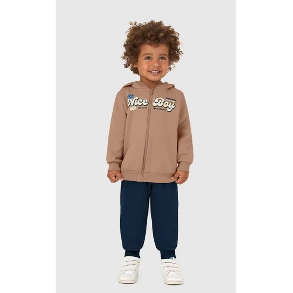 Conjunto Longo Infantil Menino Jaqueta Moletom Mescla Flanelado Malwee Kids