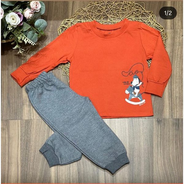 Conjunto Infantil Menino Camiseta Manga Longa E Calça Em Algodão Malwee Kids
