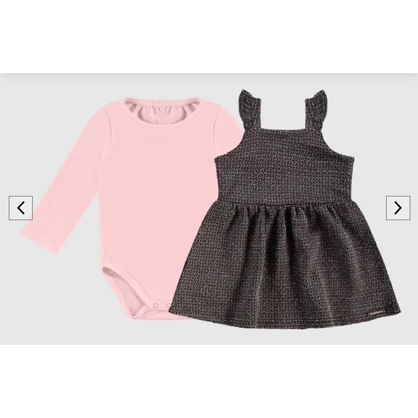Conjunto Menina Body Manga Longa E Vestido Malha Jacquard Lurex - Carinhoso
