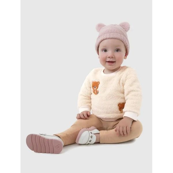 Conjunto Menina Blusão Com Aplique Bordado Em Pelúcia Lurex - Carinhoso