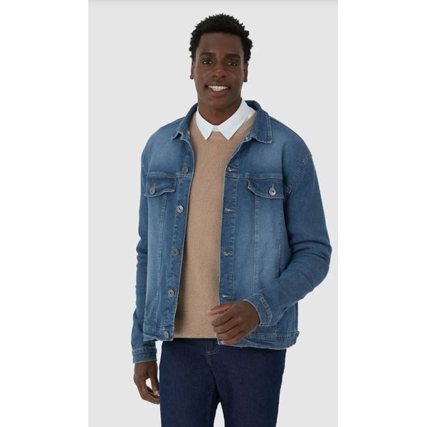 Jaqueta Masculina Bolso Funcional Em Jeans Com Elastano