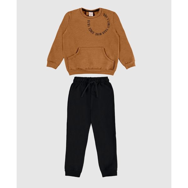 Conjunto Menino Calça Bolso Lateral Em Moletom Flanelado 