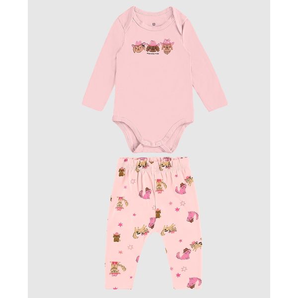 Conjunto Infantil Menina Body Manga Longa E Calça Em Algodão Malwee Kids