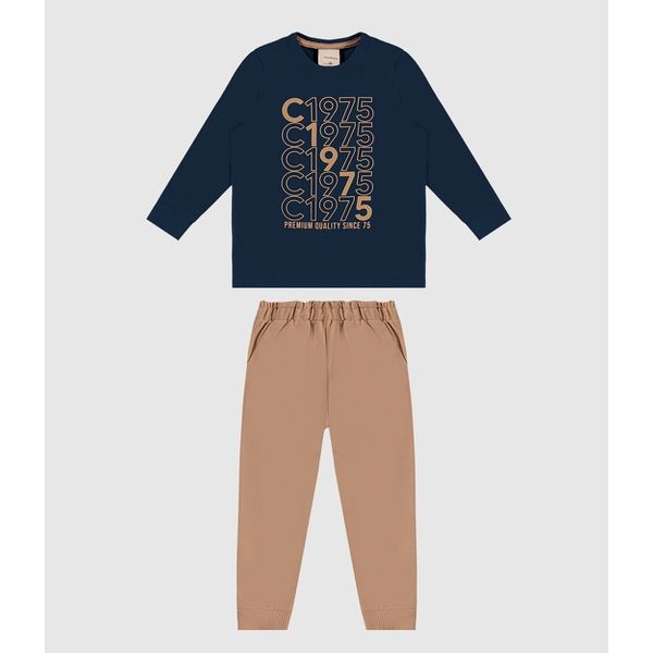 Conjunto Menino Camiseta Manga Longa Estampa HD Em Algodão - Carinhoso