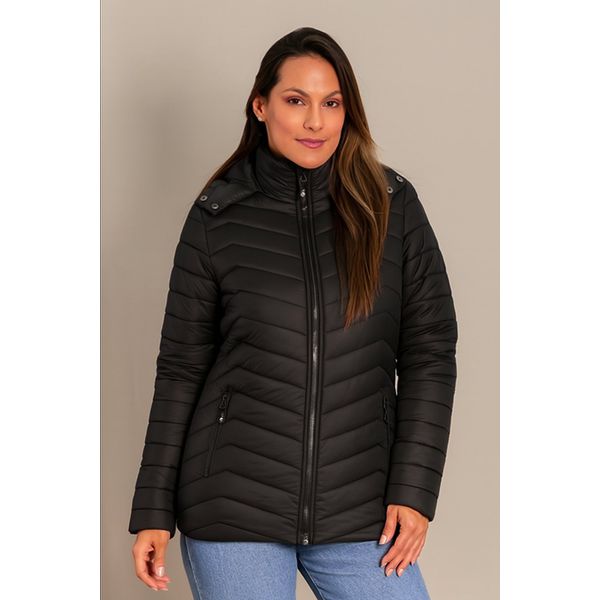 Jaqueta Puffer Feminina Capuz Removível 